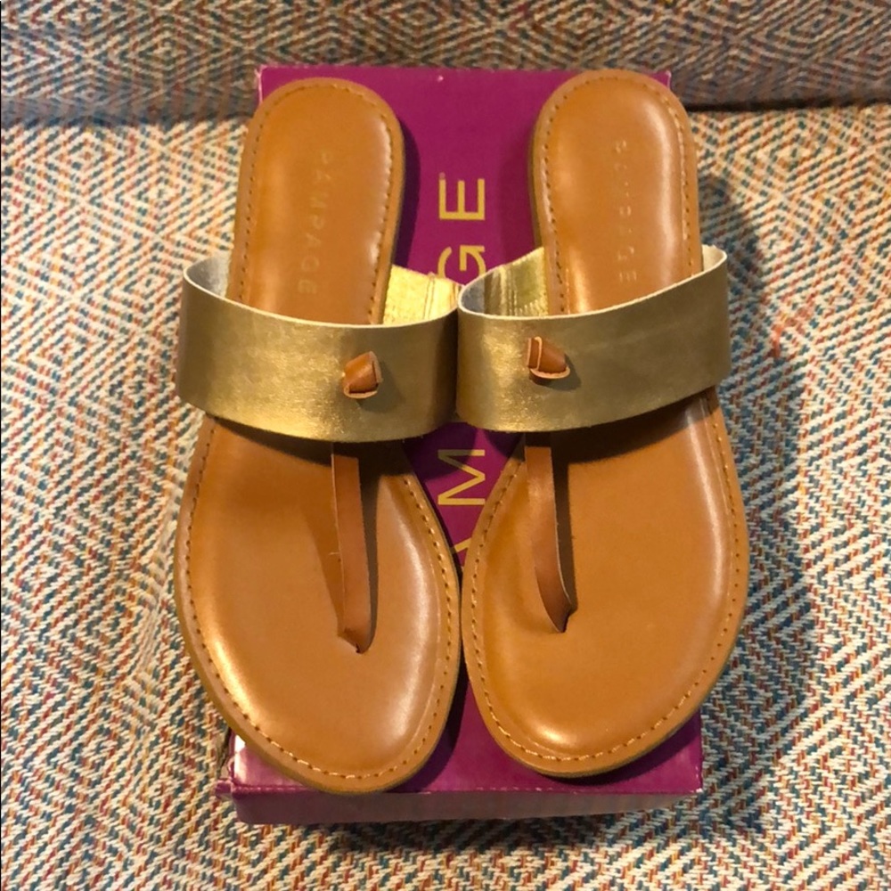Women’s Tan & Gold Sandals; Sz. 9-1/2